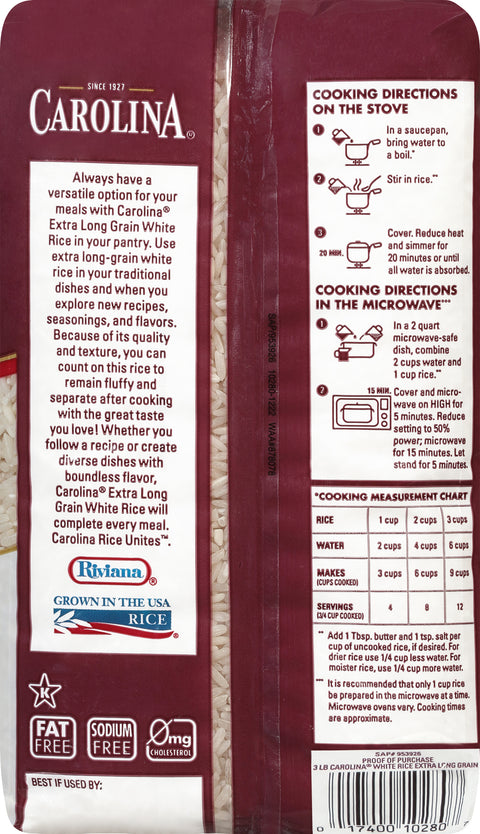 Carolina Rice Enriched Extra Long Grain 48 OZ