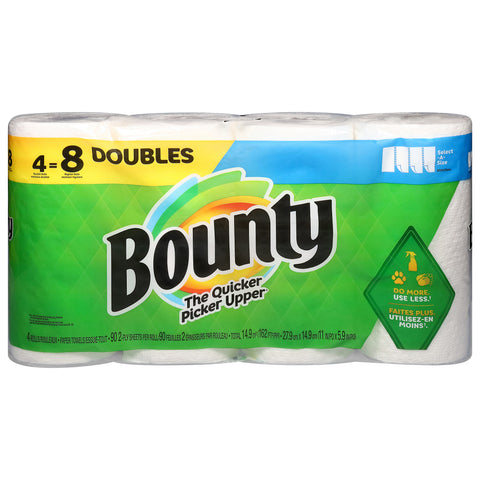 Bounty 2-Ply White Select-A-Size Paper Towels Double Rolls 4 ea