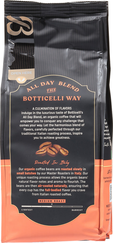 Botticelli High Caffeine Premium Organic Ground Medium Roast All Day Blend Coffee 10 oz