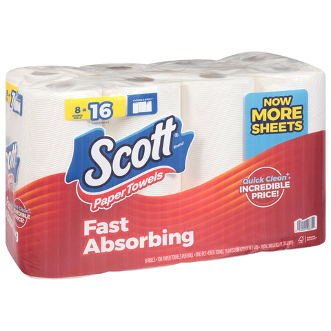 Scott One-Ply Choose-A-Sheet Fast Absorbing Paper Towels Double Rolls 8 ea