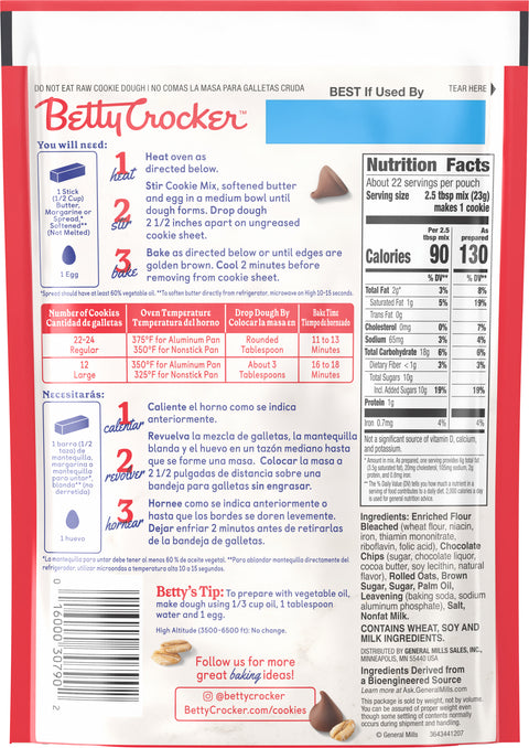 Betty Crocker Mix Cookie Oatmeal Chocolate Chip Pouch 17.5 OZ