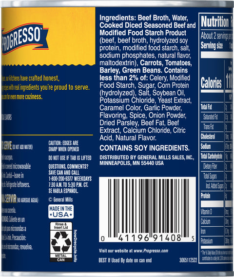 Progresso Rich & Hearty Soup Savory Beef Barley Vegetable 18.6 OZ