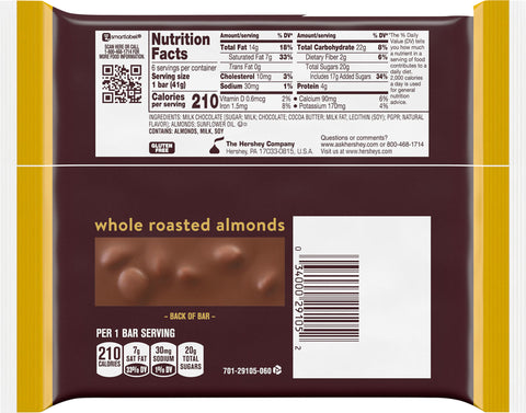 Hershey's Milk Chocolate Bar With Almonds 8.7 OZ