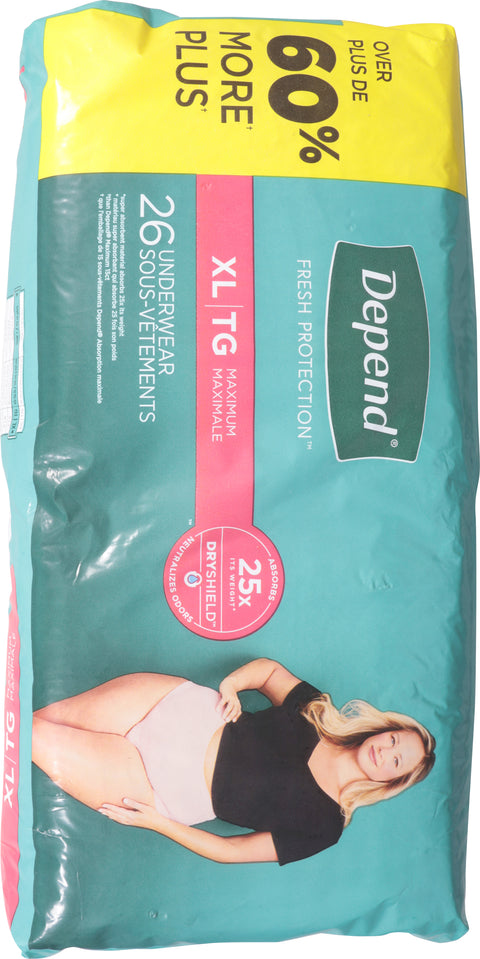 Depend Fresh Protection Maximum Underwear XL 26 ea