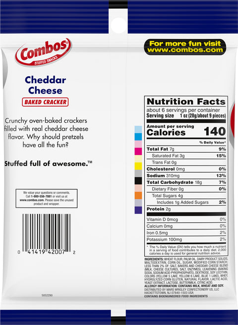 Combos Snacks Cheddar Cheese Crackers 6.3 OZ