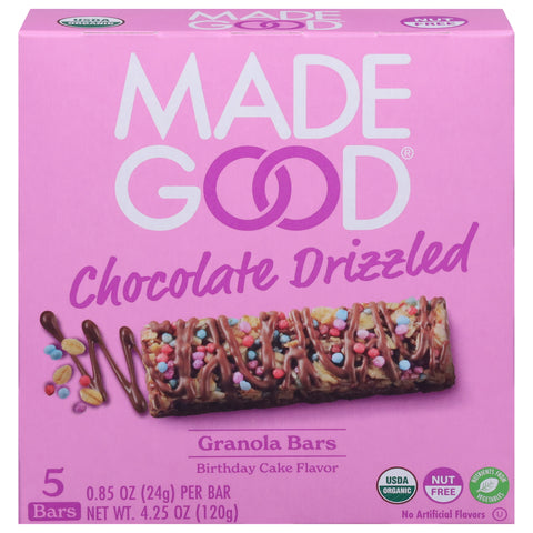 MadeGood Chocolate Drizzled Birthday Cake Flavor Granola Bars 5 - 0.85 oz Bars - 6 Pack