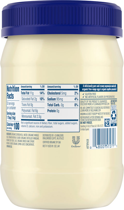 Hellmann's Organic Mayonnaise 15 FZ
