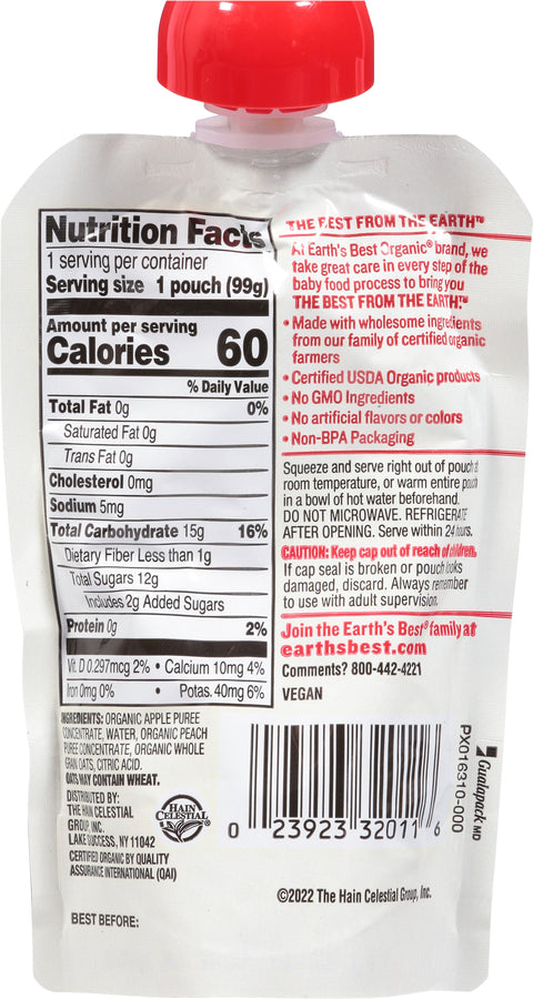Earth's Best Organic Apple Peach Oatmeal 3.5 OZ