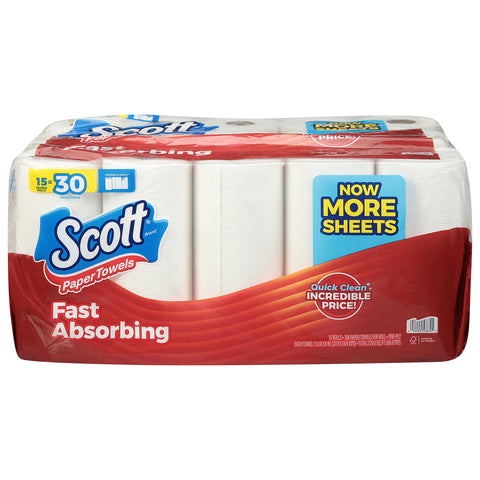 Scott One-Ply Choose-A-Sheet Fast Absorbing Double Rolls Paper Towels 15 Rolls - 2 Pack