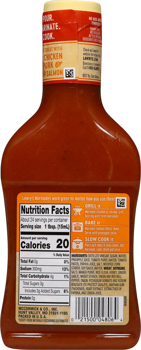 Lawry's Marinade Hawaiian With Tropical Fruit Juice 12 FZ