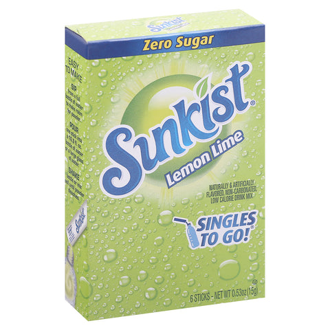 Sunkist Singles to Go! Zero Sugar Lemon Lime Drink Mix 6 ea Box - 12 Pack