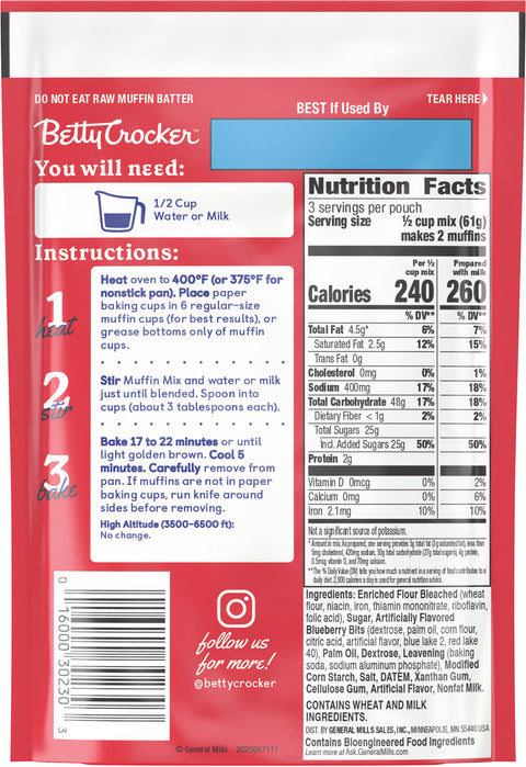 Betty Crocker Mix Muffin Blueberry Pouch 6.5 OZ