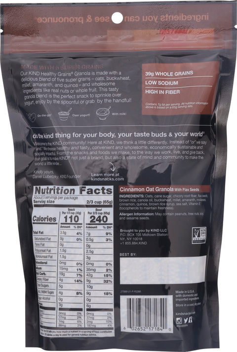 Kind Healthy Grains Cinnamon Oat Clusters With Flax Seeds 11 OZ
