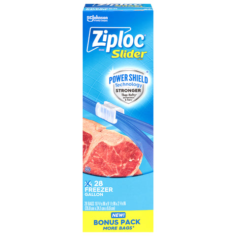 Ziploc Gallon Freezer Slider Bags Bonus Pack 28 Bags - 9 Pack