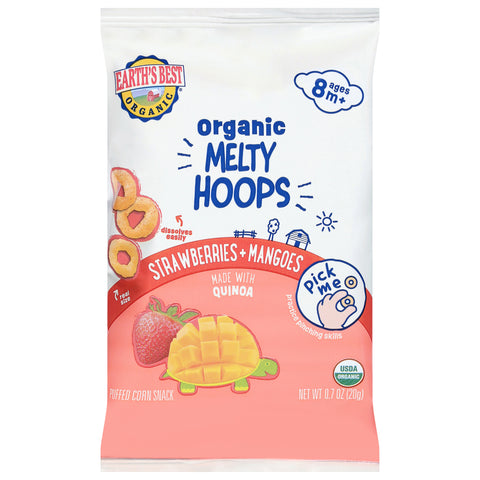 Earth's Best Organic Organic Ages 8 m+ Melty Hoops Strawberries + Mangoes Puffed Corn Snack 0.7 oz - 4 Pack