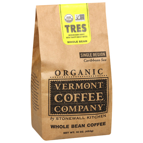 Vermont Coffee Company Organic Single Region Caribbean Sea Medium-Dark Roast Whole Bean Tres Coffee 16 oz