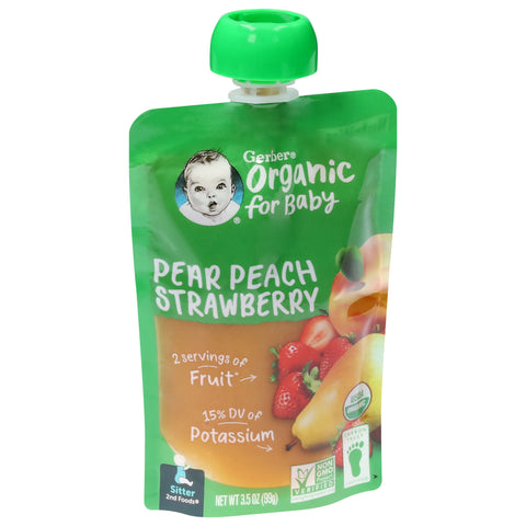 Gerber 2nd Foods Organic Pouch Pear Peach Strawberry 3.5 OZ