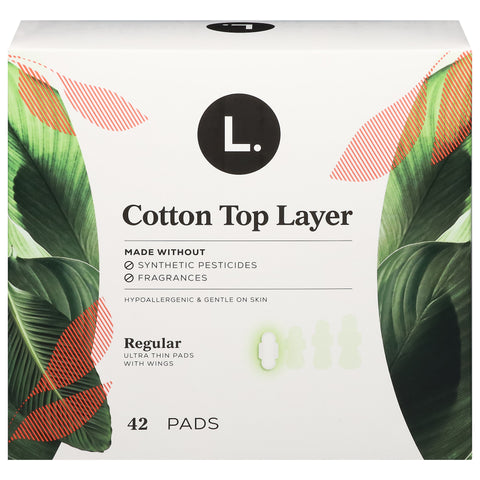 L. Cotton Top Layer Regular Thin Pads with Wings 42 ea - 4 Pack