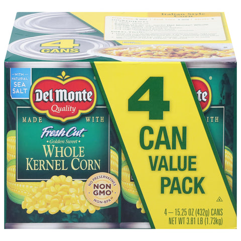 Del Monte Fresh Cut Whole Golden Sweet Kernel Corn Value Pack 4