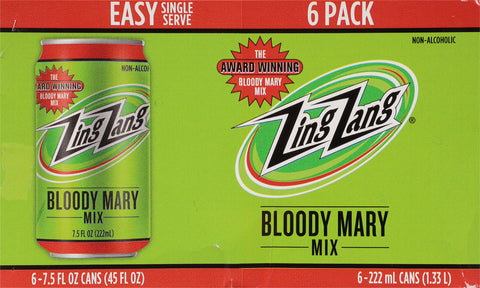 Zing Zang Bloody Mary Mix, Non-Alcoholic Cocktail Mixer, 7.5 Fl Oz Cans (Pack of 6)