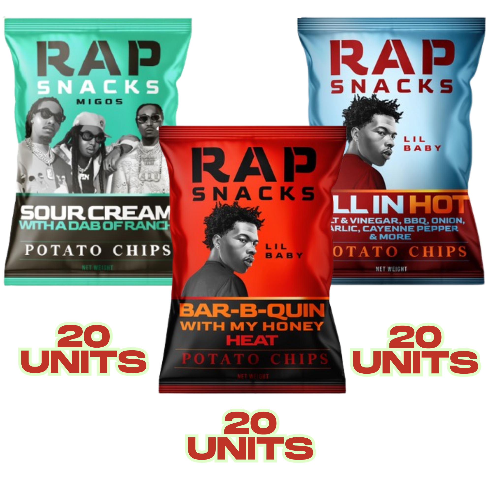 Rap Snacks Variety Box 1 (Sour Cream + Ranch, BBQ Honey Heat, All In H ...