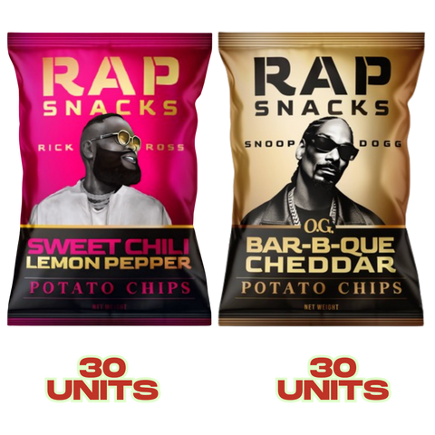 Rap Snacks Variety Box 3 (OG BBQ Cheddar Chips, Sweet Chili Lemon Pepper) Potato Chips - 2.5 OZ 60 Pack