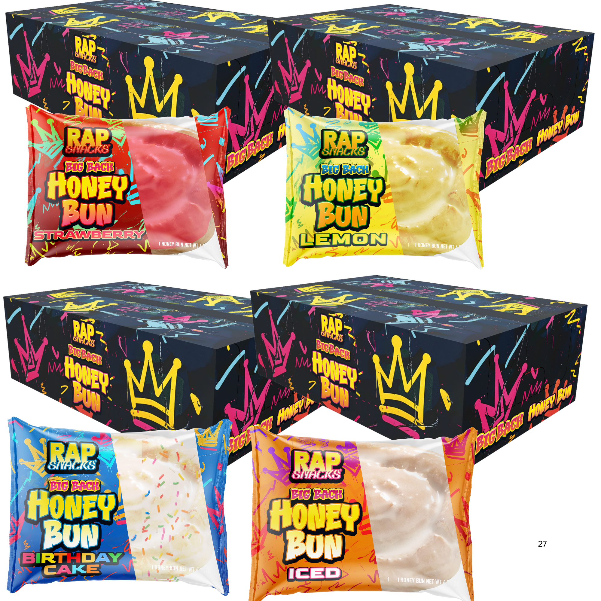 Rap Snacks Honey Buns Variety Pack 4 Flavors (Birthday Cake, Lemon, St ...