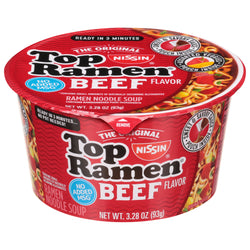 Nissin Top Ramen Beef Noodle Soup Bowl - 3.28 OZ 6 Pack