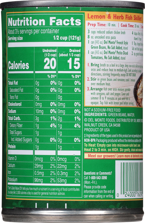 Del Monte Vegetables Fresh Cut French Style Green Beans No Salt Added 14.5 OZ
