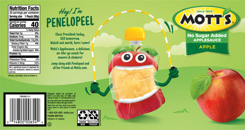 Mott's Apple Sauce No Sugar Added 3.2 OZ Pouches 64 OZ