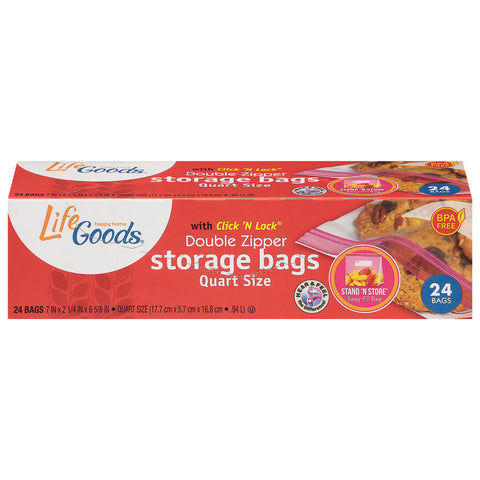 Life Goods Double Zipper Storage Bags Quart Size 24 ea - 24 CT 12 Pack
