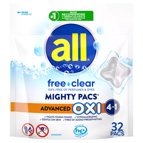 All Mighty Pacs Free Clear Advanced Oxi - 21.4 OZ 6 Pack