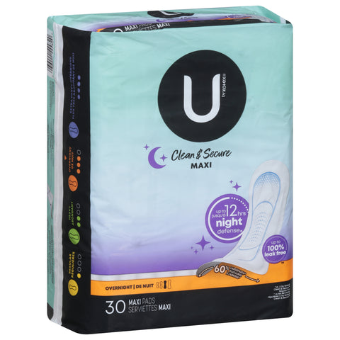 U by Kotex Clean & Secure Overnight Maxi Pads 30 ea