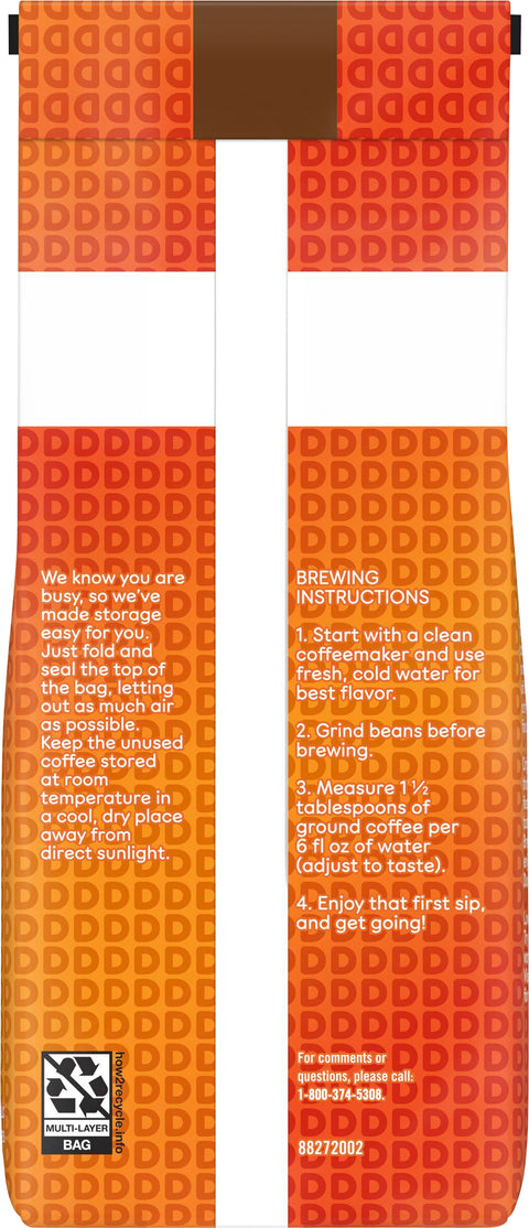 Dunkin' Medium Roast Whole Bean Original Blend Coffee 12 OZ