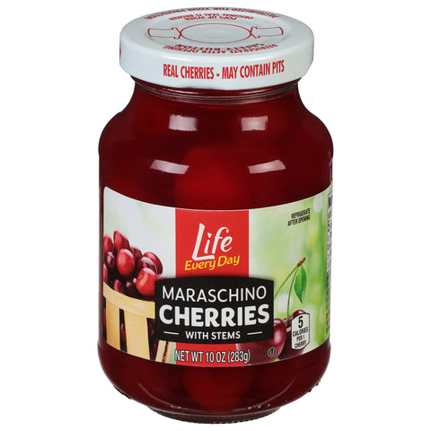 Life Every Day Maraschino Cherries with Stems 10 oz - 12 Pack