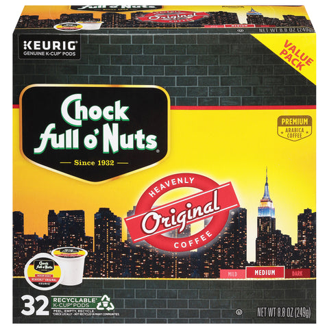 Chock Full O'Nuts Medium Original Coffee 32 K-Cup Pods - 4 Pack