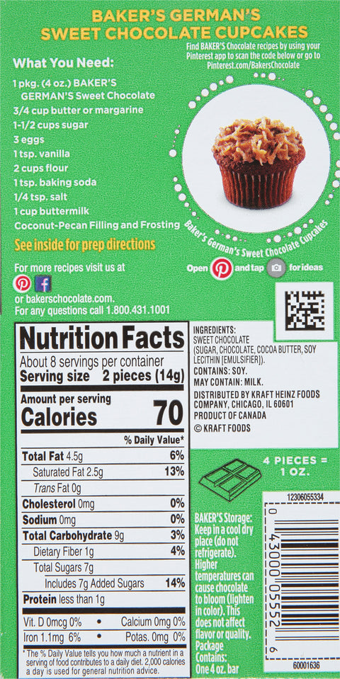 Baker's Chocolate German Sweet 4 OZ