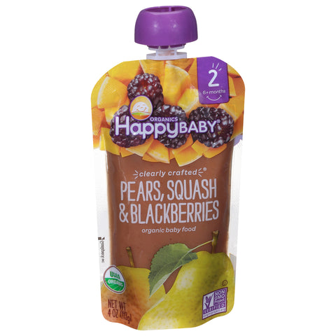 Happy Baby Organic Stage 2 Clearly Crafted Pear, Squash & Blackberries 4 OZ