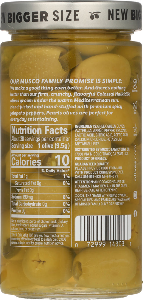 Pearls Specialties Hand-Stuffed Jalapeno Olives Colossal 10 oz