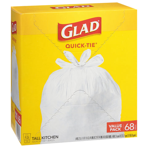 Glad Quick-Tie Tall Kitchen White Bags 68 CT
