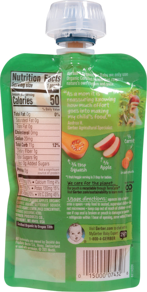 Gerber 2nd Foods Organic Pouch Apple Carrots Squash 3.5 OZ