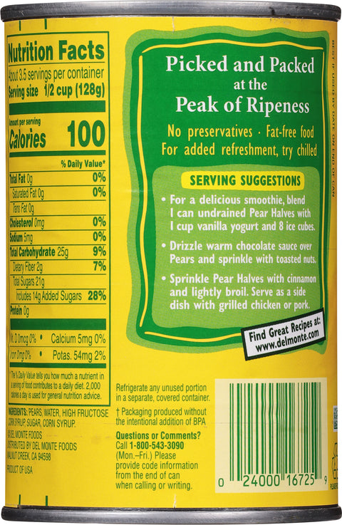 Del Monte Pear Halves In Heavy Syrup 15.25 OZ