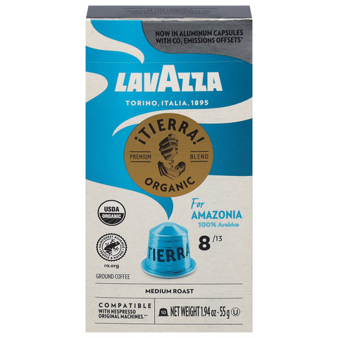 Lavazza Tierra! Amazonia Medium Roast Ground 100% Arabica Organic Coffee 10 Capsules - 6 Pack