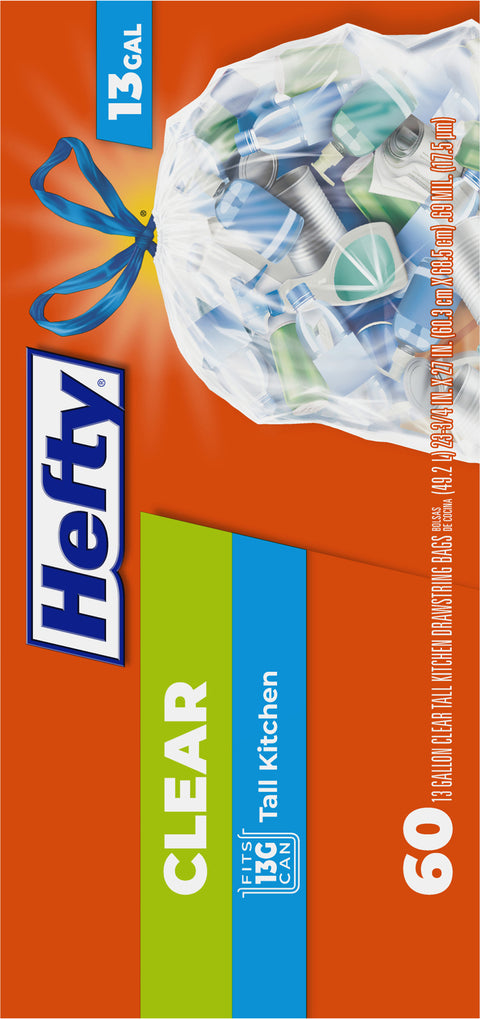 Hefty Recycling Scent Free 13 Gallon Tall Kitchen Drawstring Bags 60 CT