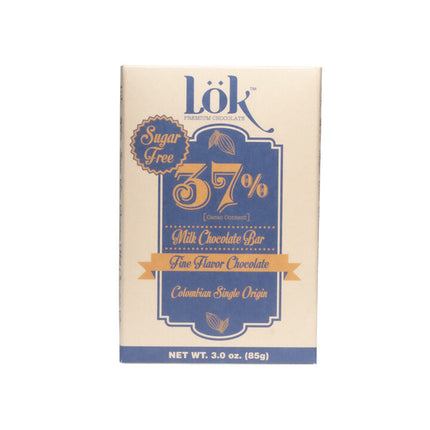 Lok Foods US Lok Dark Chocolate Bar 37% Cacao Colombian Origin Sugar Free - 3 oz 24 Pack