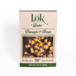 Lok Foods US Lok Pineapple & Mango Dark Chocolate Bark 70% Cacao Colombian Origin - 3 oz 22 Pack
