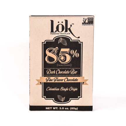 Lok Foods US Lok Dark Chocolate Bar 85% Cacao Colombian Origin - 3 oz 24 Pack