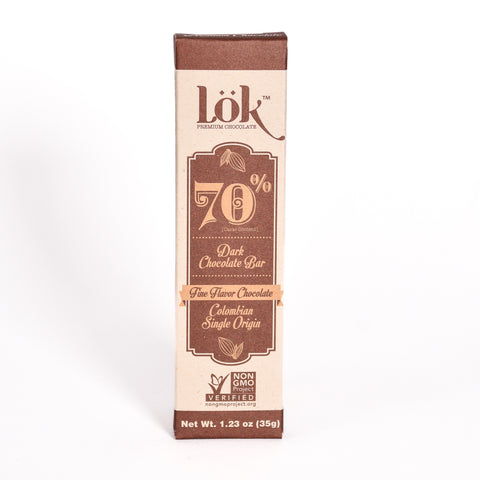 Lok Foods US Lok Dark Chocolate Bar 70% Cacao Colombian Origin - 1.23 oz 60 Pack