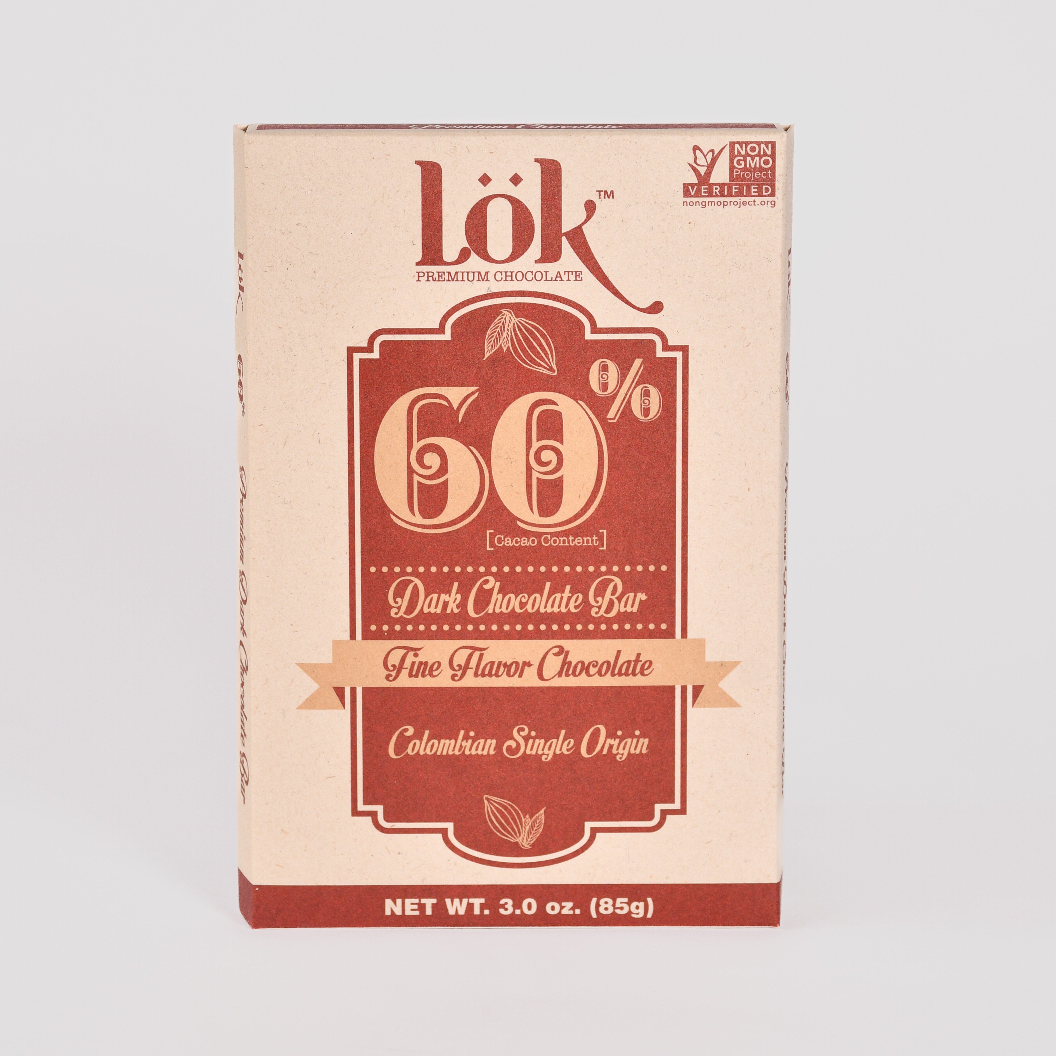 Lok Foods US Lok Dark Chocolate Bar 60% Cacao Colombian Origin - 3 oz ...