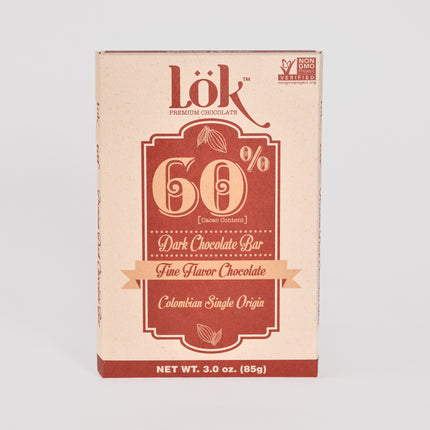 Lok Foods US Lok Dark Chocolate Bar 60% Cacao Colombian Origin - 3 oz 24 Pack